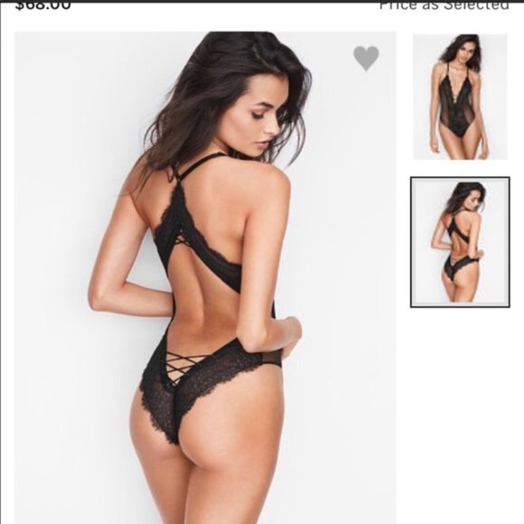 Size XS Pink Lace up Look Lingerie Sheer Lace Bodysuit,teddy Victoria's Secret - Picture 7 of 7